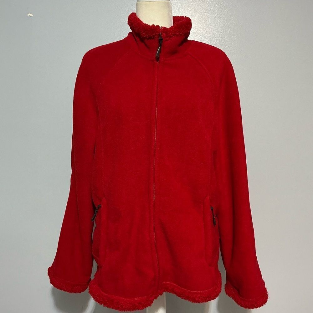 Green Tea faux fur red Zip-Up Jacket size XL
